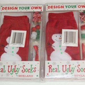 Bundle of 2 (Two) Design Your Own Real Ugly Christmas Socks Kits - Snowman